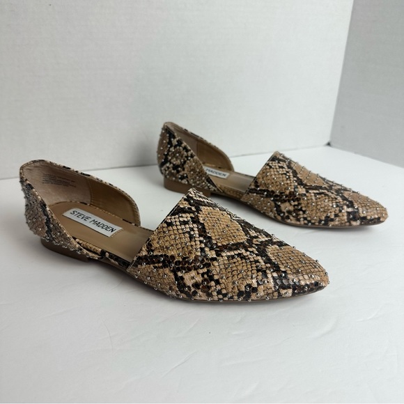 Steve Madden Talent Brown Leather Snakeskin Pointed Toe Flat Loafers Size 6 - Picture 7 of 12